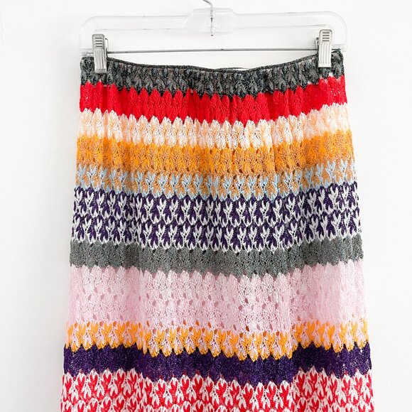 MISSONI Metallic Crochet Knit High-rise Maxi Skirt In Multicolored Slit Coverup - Picture 6 of 15